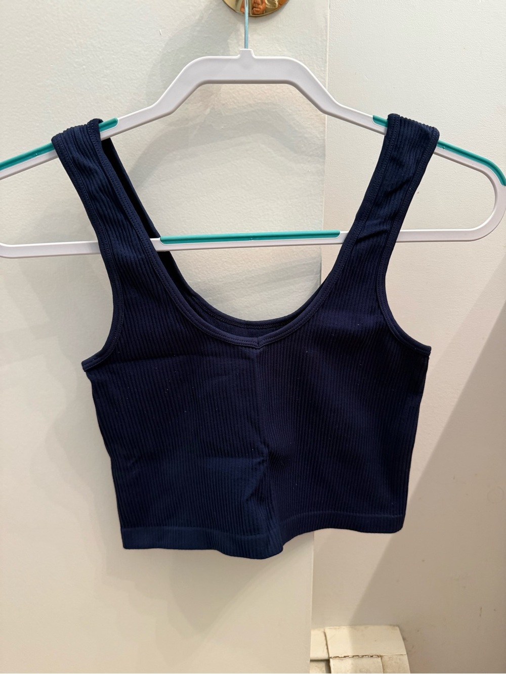 Suzette Ribbed Solid Crop Top Navy